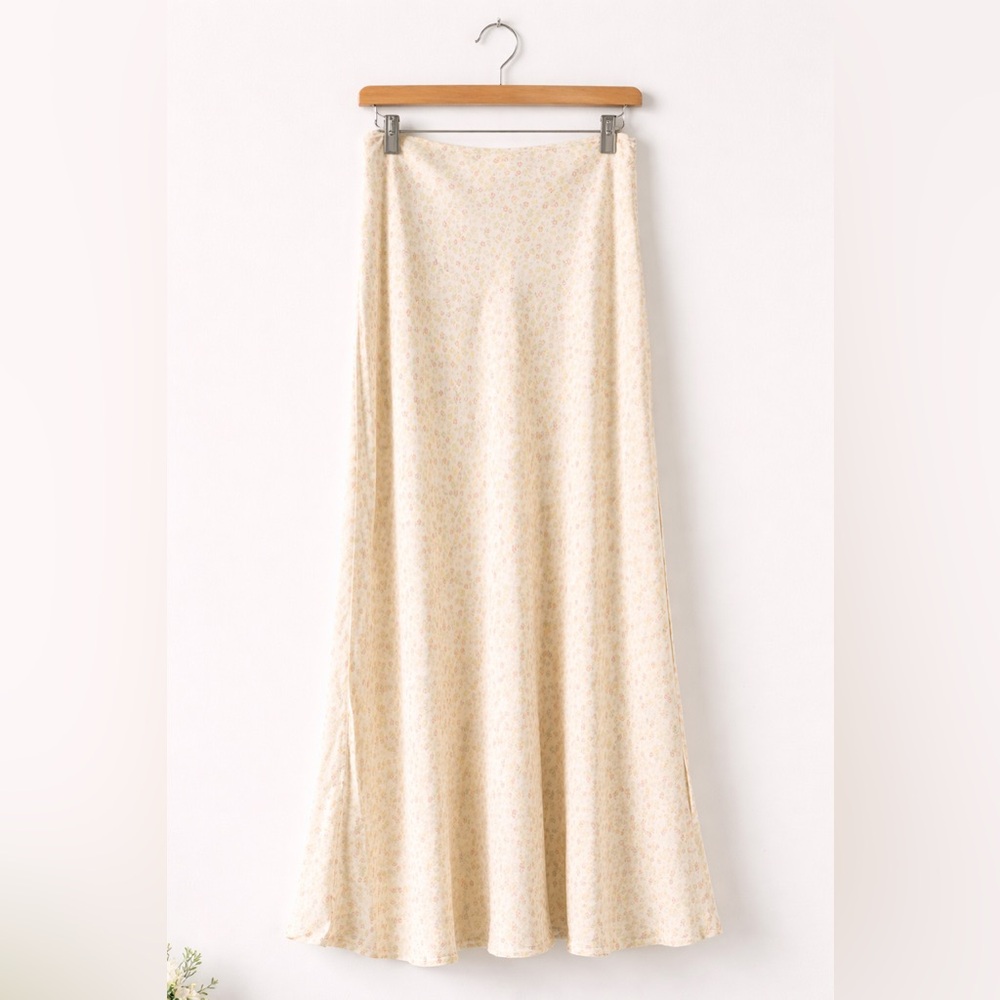 Vintage J. Crew Floral Maxi Skirt Size 14 Cream Cottagecore Y2K Rayon